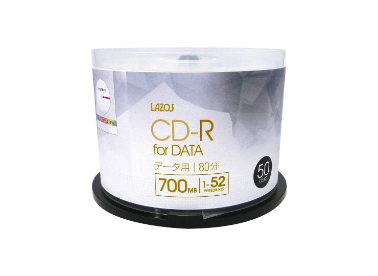 ［LAZOS］L-CD50P CD-R 1-52倍速 50枚入 データ用（5個セット）