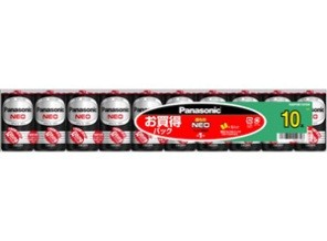 ［Panasonic］マンガン電池 ネオ（黒） 単1形 10本 R20PNB/10VSW